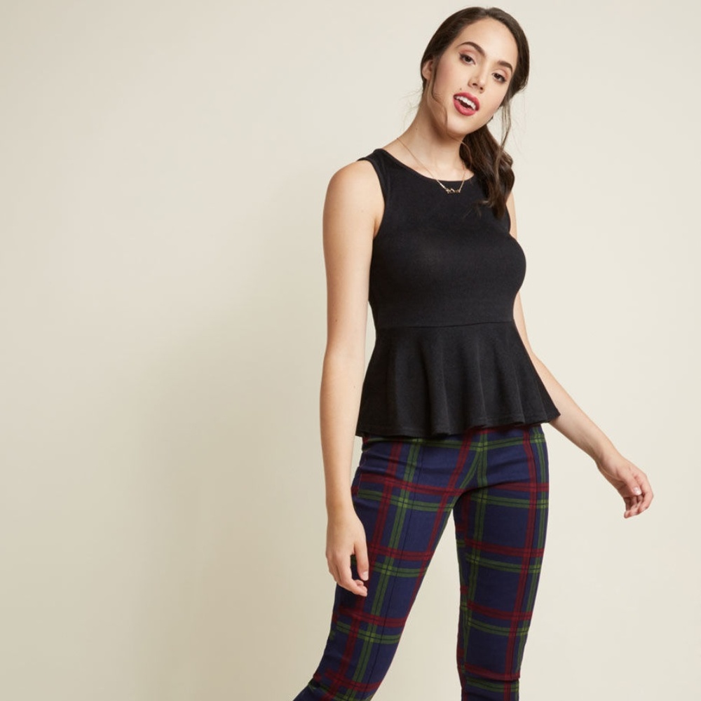 Modcloth Peplum Black Sleeveless Knit Top